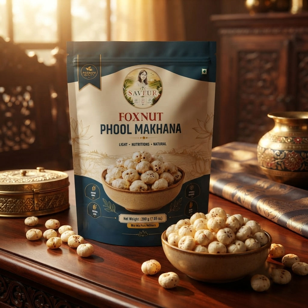 The Saveur Healthy Phool Makhana Farmley Roasted and Puffed Snacks & Gluten Free Rich In Protein & Fiber 200 gm Pack