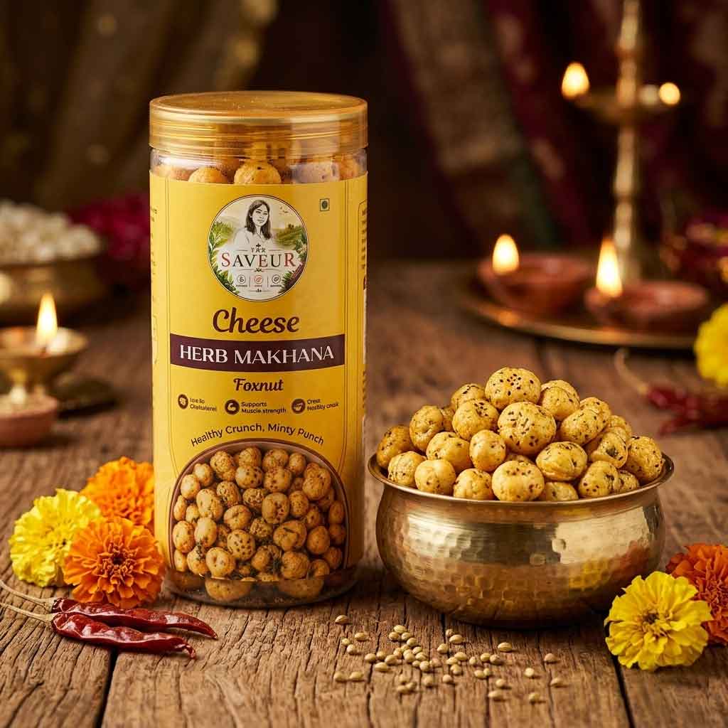 Flavoured Cheesy Makhana Farmley Roasted and Namkeen Snacks & Puffed Snacks Healthy Snack Cholesterol Free Gluten Free Rich In Protein & Fiber Roasted in Olive Oil - 85 GM JAR